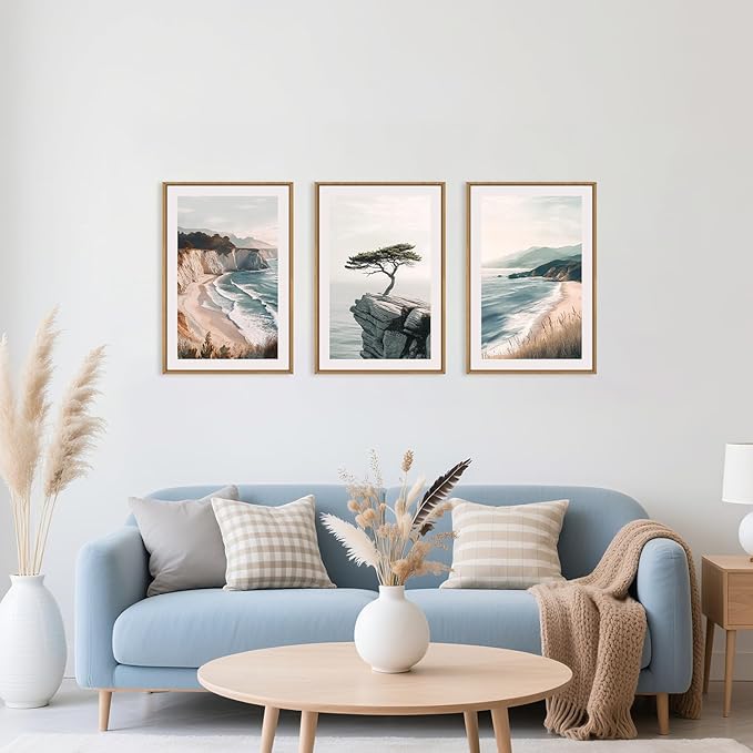 Celestdeco Amalfi Coastal Seascape Framed Canvas Wall Art Set, Summer Ocean Wall Decor, Southwestern Beach Wall Painting, Ocean Seascape Art Prints for Living Room, Bedroom, Dining Room - 24"x36"x3-Ruum Studio Home