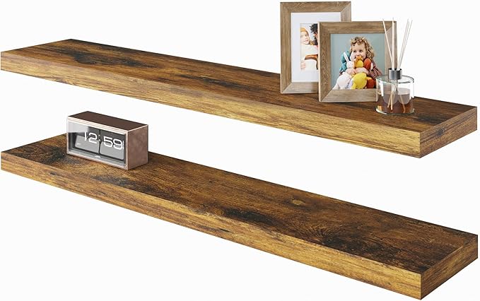 BAMEOS Floating Shelves, 31W x 7D Rustic Brown Wall Mounted Wooden Shelves with Invisible Brackets Set of 2, Hanging Wall Shelves Decoration for Bedroom, Bathroom, Living Room and Kitchen-Ruum Studio Home