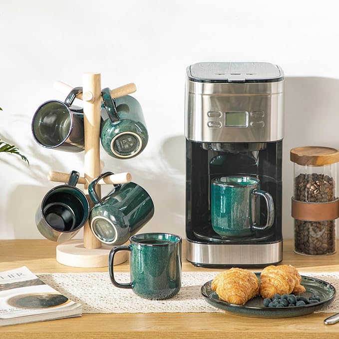 vancasso STARRY Coffee Mugs Set, 12 oz Ceramic Coffee Cups for Latte Hot Tea Cappuccino Cocoa Milk Stoneware Cups Set of 6, Dishwasher & Microwave Safe, Green-Ruum Studio Home
