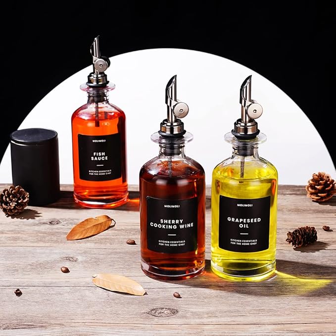 Molimoli Olive Oil Dispenser Bottle for Kitchen With Weighted Pourer - Glass Cruet Set of 4 | 350ml-Ruum Studio Home