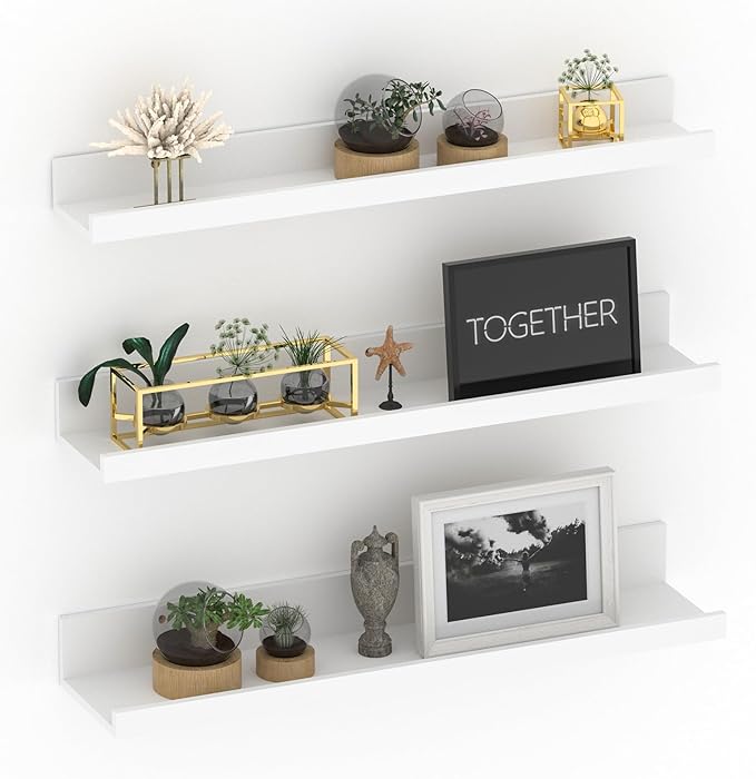 Giftgarden 24 Inch White Floating Shelves for Wall Mount, Modern Wood Wall Shelf Ledge for Bathroom Bedroom Living Room Kitchen Nursery Storage, Set of 3 Different Sizes-Ruum Studio Home