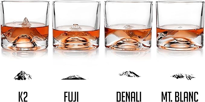 The Peaks Heavy Crystal Whiskey Glasses Gift Set of 4, Thick Freezable Bourbon Glass 1lb Each, Premium Whiskey Gifts for Men, Frozen Crystal Chills Cocktails, 10 oz-Ruum Studio Home