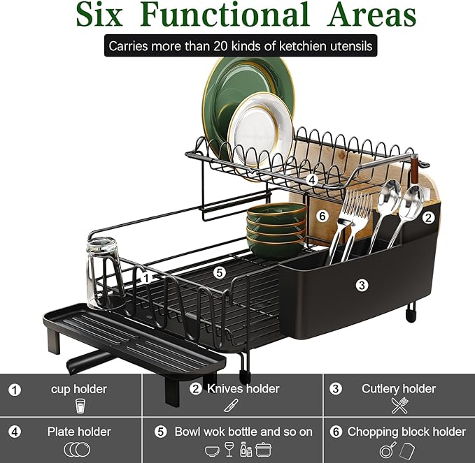 Runnatal Large Dish Drying Rack with Drainboard Set, Stainless Steel Detachable 2-in-1 Large-Capacity 2-Tier Over The Sink Anti-Rust Dish Rack and Dish Drainer for Kitchen Counter-Ruum Studio Home