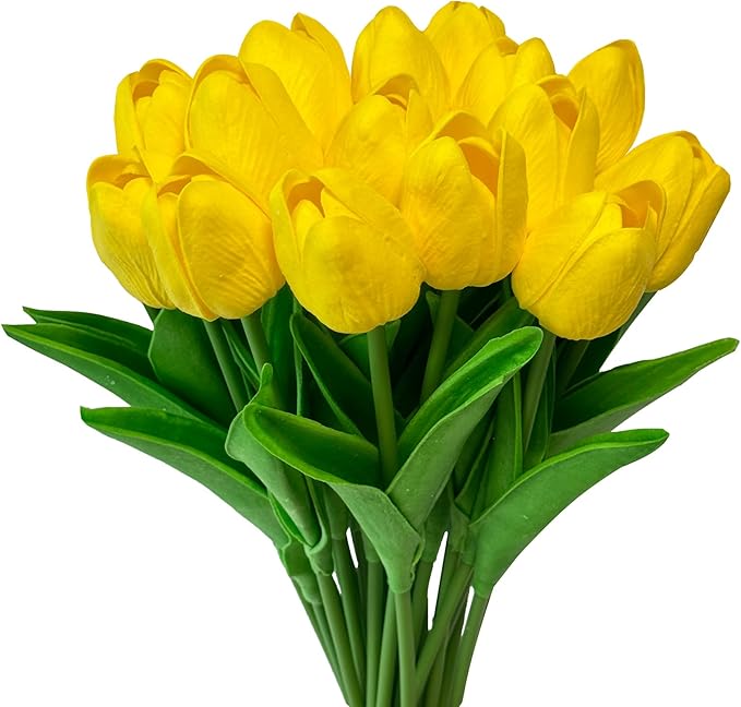 Yellow Artificial Tulip Flowers 15PCS Real Touch Faux PU Tulips Bouquet Faux Spring Flowers for Floral Arrangements Table Centerpiece Kitchen Home Mothers Day Easter Summer Decorations-Ruum Studio Home