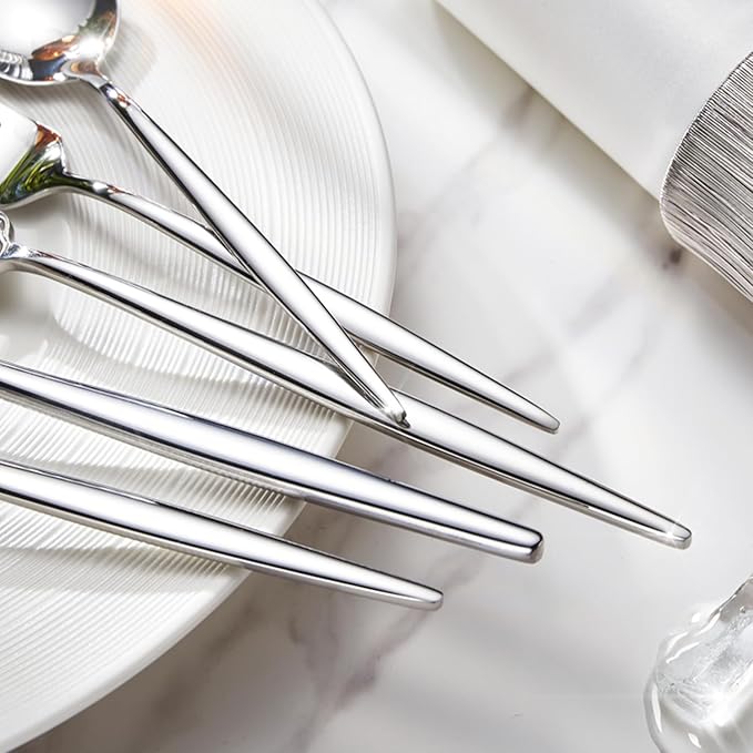KINGSTONE Silverware Set, 5-Piece Flatware Set Cutlery Set Premium 18/10 Stainless Steel, Tableware Include Forks Knives Spoons for Home Kitchen Restaurant Wedding, Dishwasher Safe-Ruum Studio Home