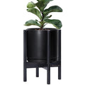 D'vine Dev Ceramic Planter with Ebony Stand - 10 Inch Modern Round Flower Pot with Wood Planter Holder, Black, 55-B-L-2-Ruum Studio Home
