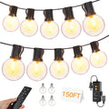 Outdoor String Lights 150FT with Remote Dimmer, G40 Globe LED Patio Lights with 75 Edison Plastic Bulbs(4 Spare), Waterproof Connectable Hanging Lights for Backyard Porch Balcony Yard Deck Party Decor-Ruum Studio Home