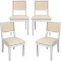 Westice Rattan Dining Chairs Set of 4, Farmhouse Natural Dining Room Chairs with Upholstered Cushion, Wood Armless Chairs for Kitchen/Restaurant, White-Ruum Studio Home