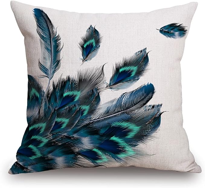 TSSOHU Peacock Feather Watercolor Throw Pillow Case Cushion Cover Couch Sofa Decorative Square 18x18 inches-Ruum Studio Home