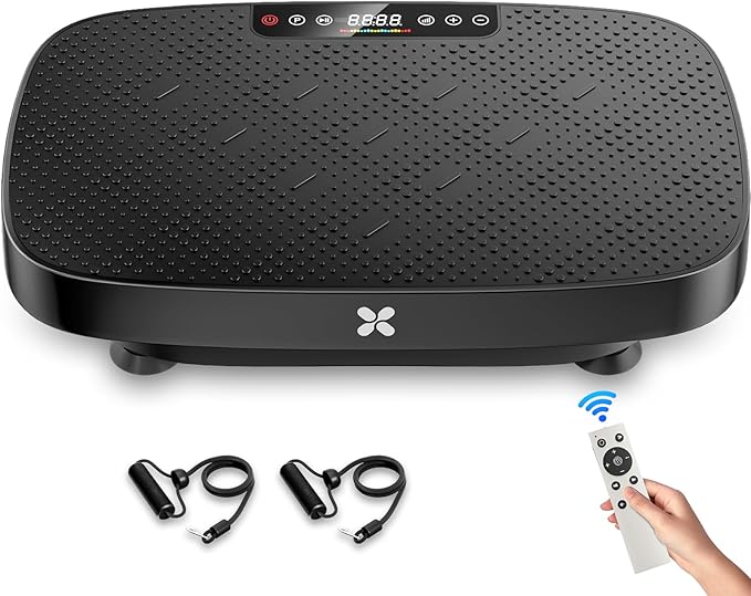 Vibration Plate Exercise Machine, Ultra-Quiet Vibration Plate for Lymphatic Drainage & Body Toning, Whole Body Vibration Platform with Bluetooth, Resistance Bands, Home Gyms Equipment-Ruum Studio Home