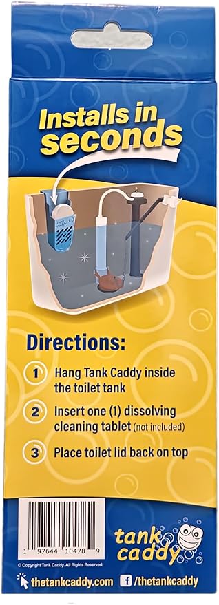 The Tank Caddy is a carrier that hangs inside your toilet tank, while trapping the soot that remains as blue and bleach tablets dissolve.-Ruum Studio Home
