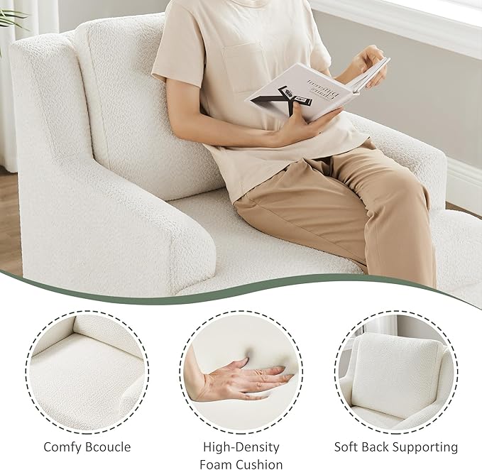 Oversized Accent Chair, Modern Boucle Armchair with Wood Legs, Modern Reading Chair with Thick Cushion, Comfy Chairs for Living Rooms, Bedrooms, Reading nooks and Apartments-Ruum Studio Home