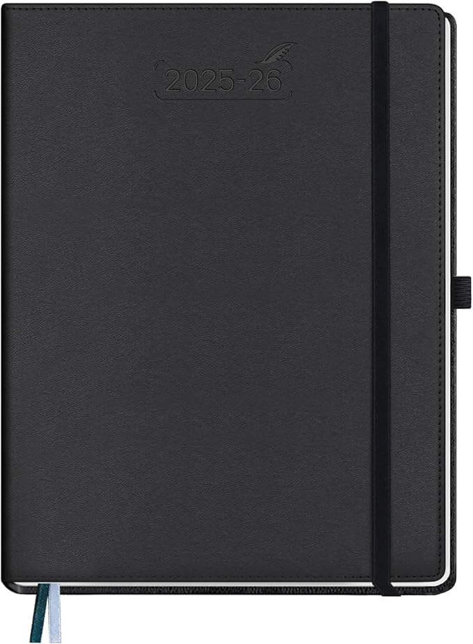 BEZEND Planner 2025-2026 Weekly and Monthly, 8.5" x 11" Academic Calendar (Jul 25-Dec 26) Vertical Daily Appointment with Hourly Timeslot & Monthly Tab, PU Leather Hardcover - Black-Ruum Studio Home