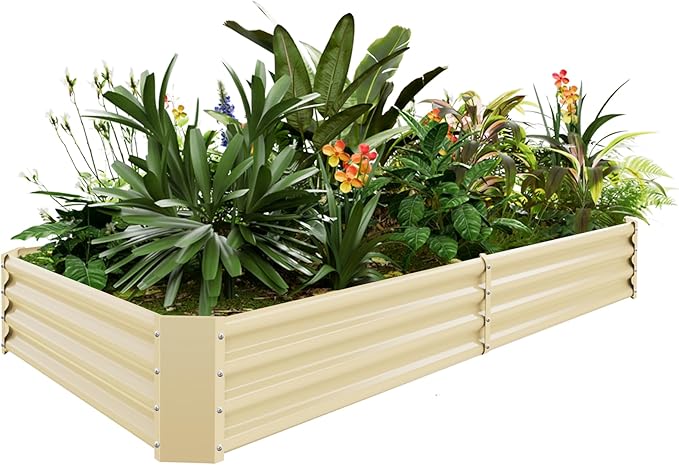 Land Guard 8×4×1ft Galvanized Metal Raised Garden Bed, Metal Planter Kit Box Outdoor for Deep-Rooted Vegetables, Flowers, Green and Herbs (Cream Yellow)…-Ruum Studio Home