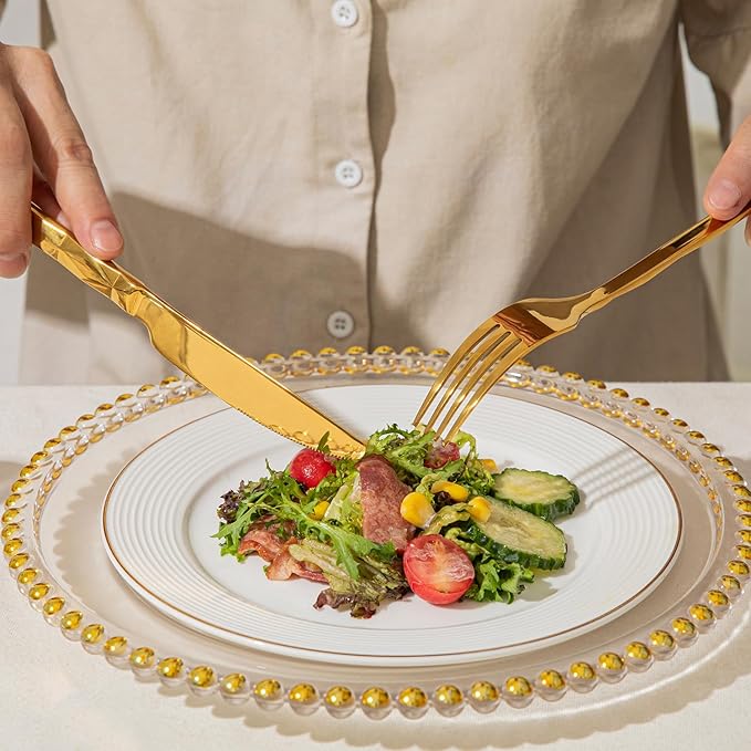 KINGSTONE Gold Silverware Set, Luxury 40 Piece Flatware Set for 8, 18/10 Stainless Steel Cutlery Set with Diamond Cut Pattern for Kitchen, Home, Wedding, Party, Mirror Polished and Dishwasher Safe-Ruum Studio Home