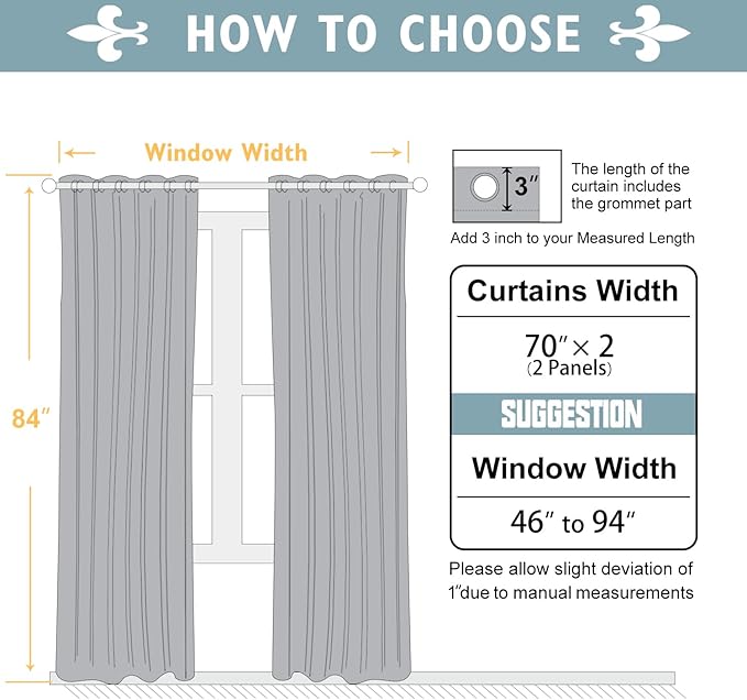 ChrisDowa Blackout Curtains 70 inches Wide for Bedroom - 2 Panels Set Extra Wide Grommet Thermal Insulated Room Darkening Curtains for Living Room (Grey, 70 x 84 Inch)-Ruum Studio Home