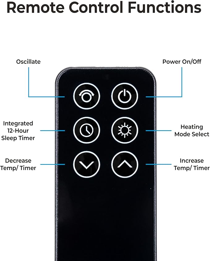 Comfort Zone Oscillating Digital Tower Heater with Remote Control for Indoor Use, Adjustable Thermostat, Timer, Overheat Protection, Tip-Over Switch, Ideal for Home, Bedroom, & Office, HT1206-GRY-Ruum Studio Home