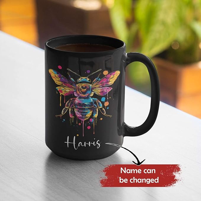Personalized Black Bee Coffee Cup - Customized Ceramic Mug for Christmas, Gift for Brother Sister - Custom Animal Cup 11oz 15oz, Unique Animal Lover Gift-Ruum Studio Home