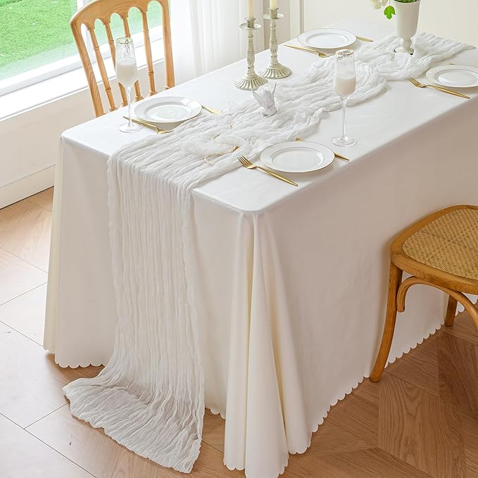 Sioloc Ivory White Cream Cheesecloth Table Runner Fall Autumn Decor for Home 10ft Table Cloth for Tea Wedding Birthday Party Baby Bridal Shower Halloween Thanksgiving-Ruum Studio Home