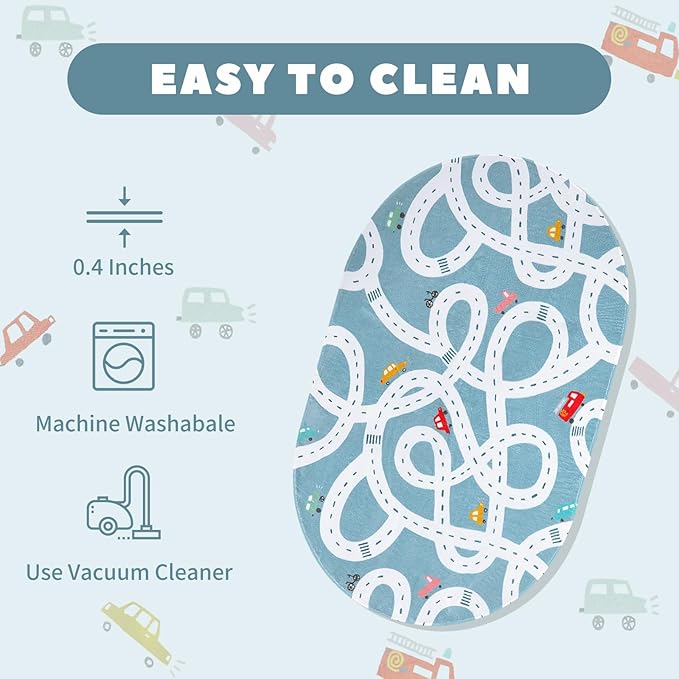 STARUIA Small Road Rug for Kids Room, 3'x5' Washable Kids Play Rug for Baby Nursery, Non-Slip Car Rugs for Playroom, Kid Play Mat Blue Traffic Carpet for Boys Girls Dorm Toy Room Tent-Ruum Studio Home
