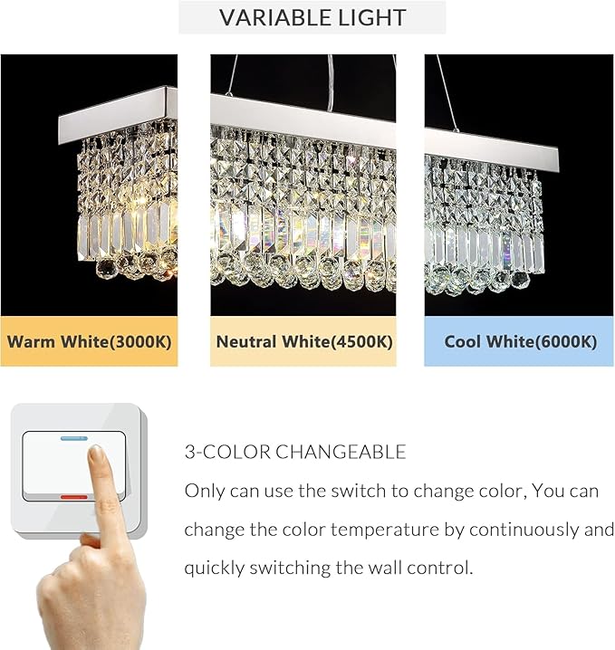 Siljoy 6-Light Modern Crystal Chandelier for Dining Room, Rectangular K9 Crystal Raindrop Chandelier, Rectangle Pendant Ceiling Light Fixture for Living Room Kitchen Island L31.5'' x W10'' x H10''-Ruum Studio Home