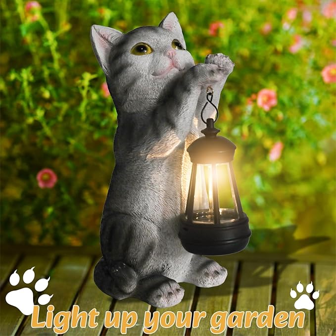 Solar Cat Garden Statue: Outdoor Cat Statues for Garden with Lights for Yard Art Lawn Ornaments Porch Patio Balcony Home House - Gardening Gifts for Women Grandma Mom-Ruum Studio Home