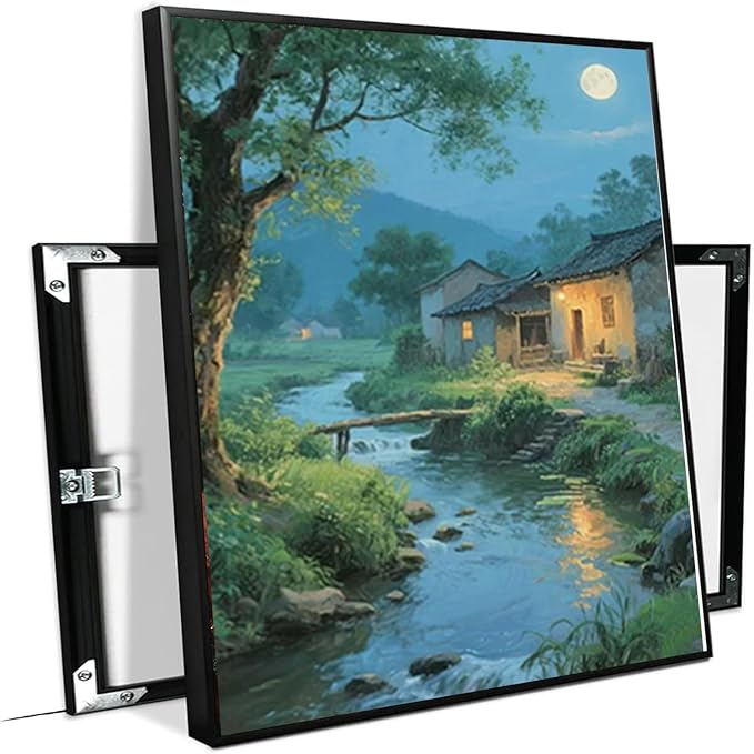 Moonlight under the big tree creek cabin scenery is suitable for posting in the living room bedroom office scenery poster wall painting-Ruum Studio Home