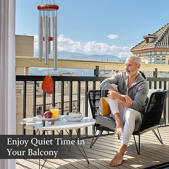 28" Wind Chime for Mothers Day, Decorative Wind Chimes for Outside, Memorial Windchimes Remembrance Gift for Women Mom Grandma, Metal Wind Chimes Outdoor Decor for Garden Patio Zen(Grey)-Ruum Studio Home