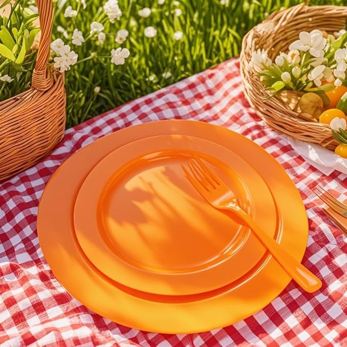 FLOWERCAT 60PCS Orange Plates - Heavy Duty Orange Plastic Plates Disposable for Halloween & Thanksgiving Party - Serve 30 Guests 10.25inch and 7.5inch-Ruum Studio Home