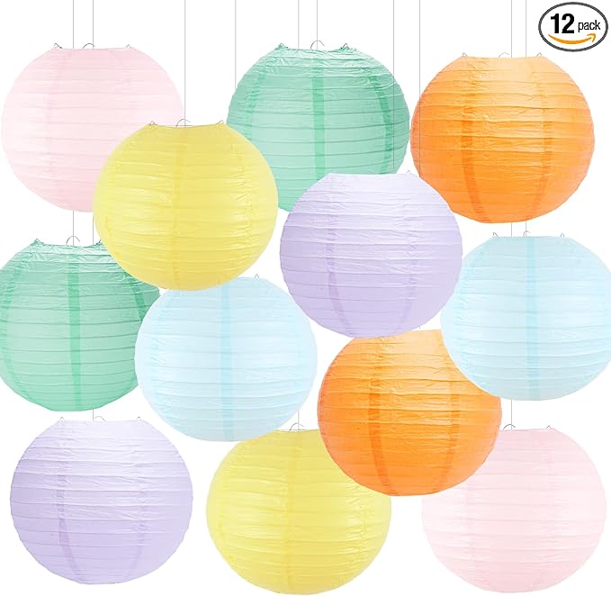 Paper Lanterns Pastel Round Hanging Chinese Lanterns for Birthday Baby Shower Rainbow Easter Party Decorations Pack of 12-Ruum Studio Home