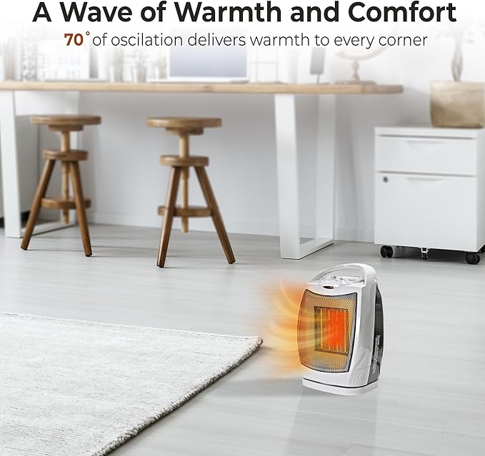 Comfort Zone Oscillating Indoor Space Heater, Portable, Ceramic, Electric, Energy-Efficient, Adjustable Thermostat, Tip-Over Switch, Overheat Protection, Ideal for Home, Bedroom, Office, 1500W, CZ449E-Ruum Studio Home
