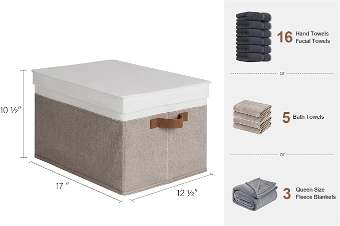 StorageWorks Storage Bins with Lids, Decorative Storage Boxes with Lid and PU Handles, Foldable Storage Baskets for Closet, Shelves, Stackable, Brown and White, Jumbo, 3-Pack-Ruum Studio Home