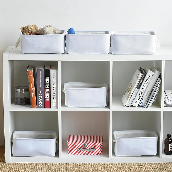 TheWarmHome Storage Basket for Organizing - Small 6 Pack 11.8x7.8x5.2 inch Gifts for Empty with Rope, Fabric Storage Cubes for Decorative Cloth Dog Livehome (White)-Ruum Studio Home