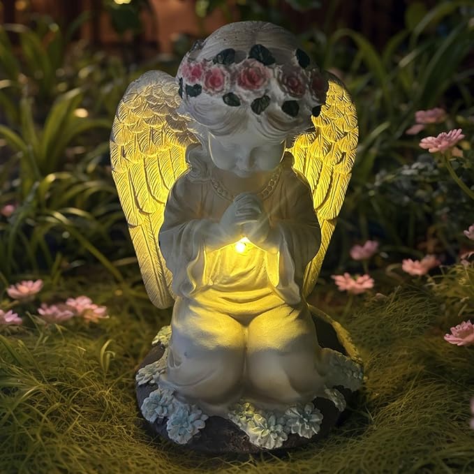 YODY Solar Garden Statues Outdoor Decor- Yard Decorations for Patio, Balcony, Backyard, Lawn Ornaments - Angel Figurines with LED Light- Unique Birthday House Warming Gifts for Women, Mom, Grandma-Ruum Studio Home