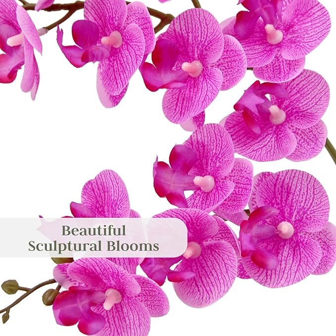 Faux Pink Orchid Plant, Premium Artificial Indoor Flower Display Stands 24”, Beautiful Sculptural Blooms That Lasts Forever, Grey Planter Pot Included-Ruum Studio Home