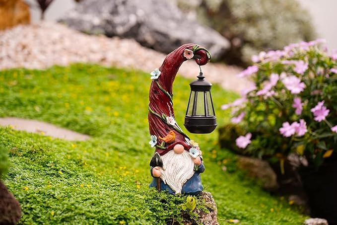 Gnome Garden Decor Statue Solar Gnomes Decorations for Yard with Lantern Light Outdoor Decorations for Patio Mom Gift-Ruum Studio Home