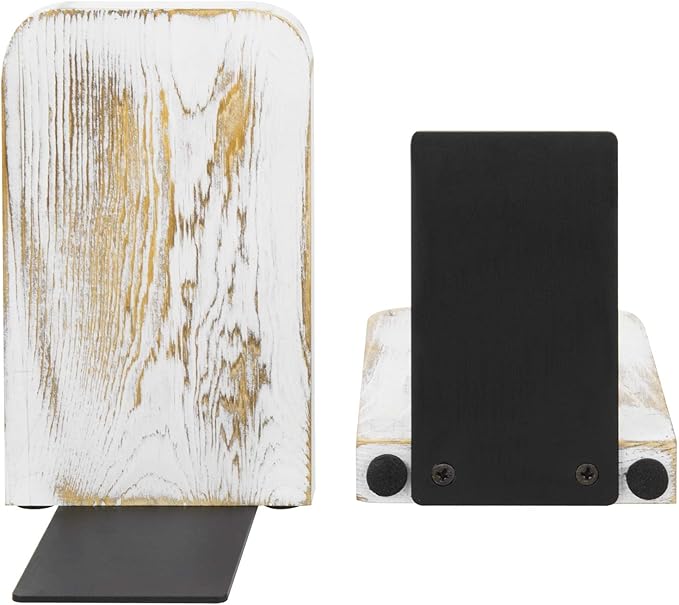 MyGift Whitewashed Wood Desktop Bookends, Decorative Bookshelf Display Organizers Office Book Shelf Decor, 1 Pair-Ruum Studio Home