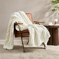 Amélie Home Chunky Knit Throw Blanket for Couch, Soft Chenille Crochet Blanket for Sofa, 50"x60", Ivory-Ruum Studio Home