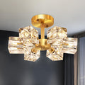 Semi Flush Mount Ceiling Light Fixture Modern 6 Lights Gold Crystal Chandelier,Brushed Nickel Sputnik Chandeliers for Hallway Entryway Bedroom Dining Room Farmhouse Kitchen Office-Ruum Studio Home