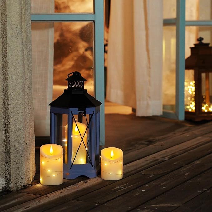 Homemory Flameless Candles with String Lights, 3 Pack Embedded Fairy String Lights LED Candles, Electric Flickering Candles with Remote Control and Timer, Real Wax, Ivory White-Ruum Studio Home