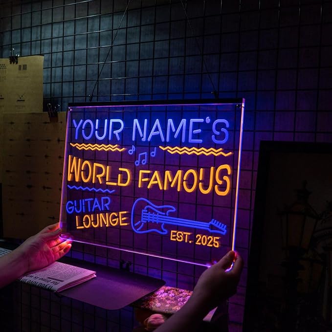Personalized Guitar Bar Signs with Your Name for home wall light up with personalized pub name, man cave accessories, beer themed neon customizable lighted sign-Ruum Studio Home