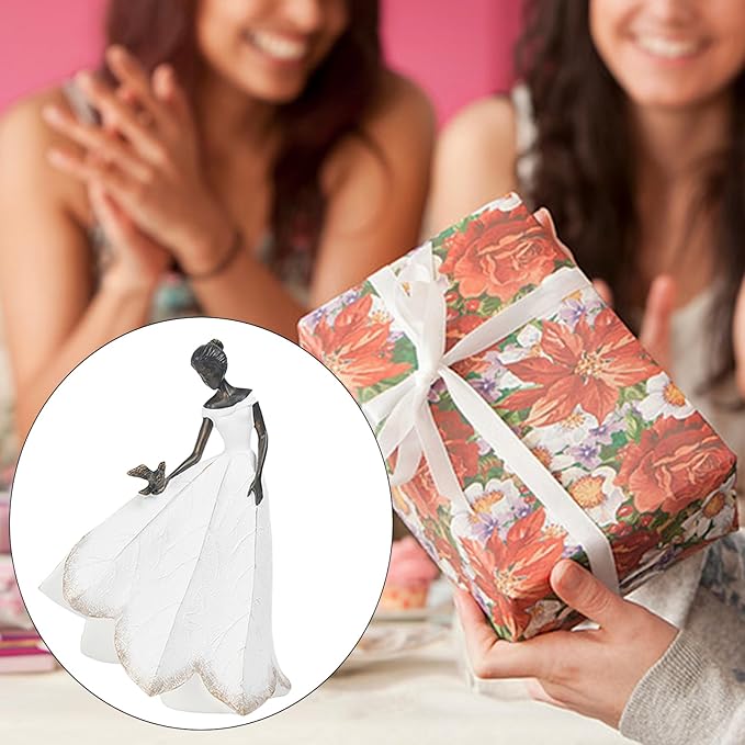 Guichifun Fairy Statue Collection Home Decoration - White Leaf Angel Girls with Bird Resin Home Decor for Outdoor or Indoor Outdoor Yard Decorations Figurines Retirement Gift 8.5 x 5.25 x 12 Inch-Ruum Studio Home
