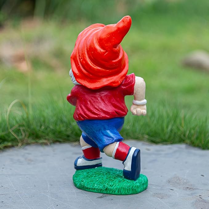 Outdoor Gnome Sculpture Garden Gnome Rugbyl Player Statue, 9.8" Tall Resin Outdoor Decoration, Red and Blue Sports Theme The for Rugby Enthusiasts-Ruum Studio Home