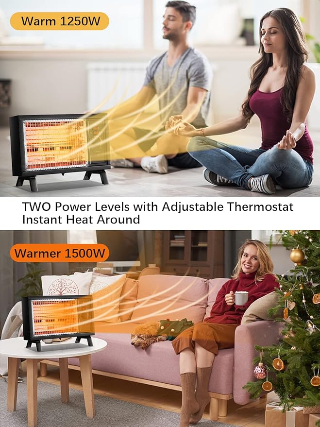 JASUN Portable Space Heater Electric Radiant Heater Fast Heating with Adjustable Thermostat, Portable Indoor Heater with Handle Quiet Energy-Saving 1250W/1500W for Office Home Garage Bedroom Black-Ruum Studio Home