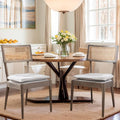 Rattan Dining Chairs Set Of 2 , Mid Century Modern Upholstered Cane Back Chairs with Removable Linen Cushion , Retro Farmhouse Natural Wooden Kitchen & Dining Room Chairs for Restaurant Living Room-Ruum Studio Home