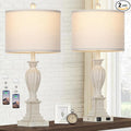 27" Farmhouse 3 Way Dimmable Touch Table Lamp Set of 2 Rustic Classic Bedside Nightstand Wood Lamps for Living Room Bedroom with USB C+A Ports Washed White (2 Bulbs Included)-Ruum Studio Home