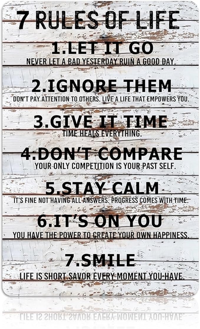 Teen Boys Room Decor - Cool Inspirational Wall Art Teenage Girl Bedroom Stuff 7 Rules of Life Metal Tin Signs for 10-18 Year Old Teens Room Accessories 8x12 Inch-Ruum Studio Home