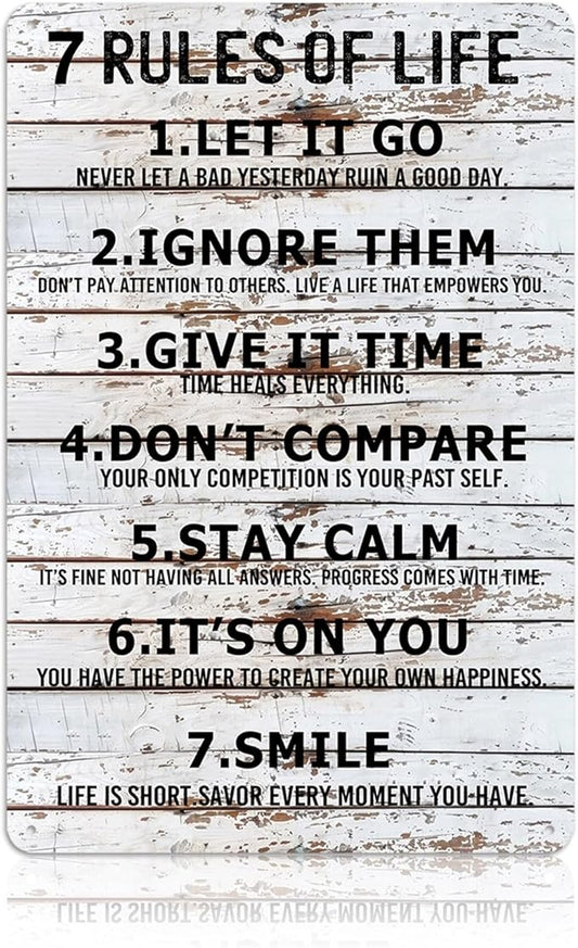 Teen Boys Room Decor - Cool Inspirational Wall Art Teenage Girl Bedroom Stuff 7 Rules of Life Metal Tin Signs for 10-18 Year Old Teens Room Accessories 8x12 Inch-Ruum Studio Home