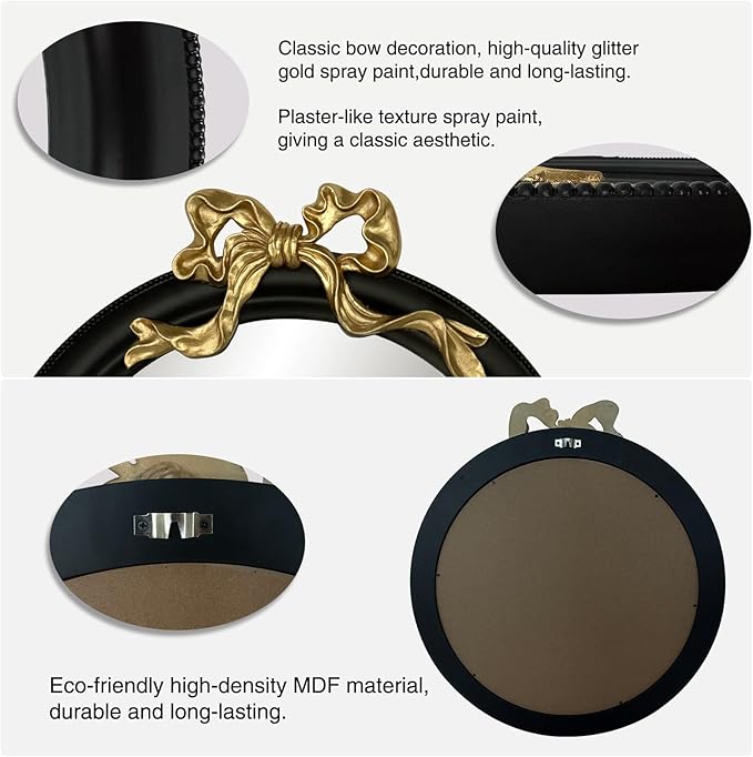 25x25 inch Bow Antique Round Mirror for Wall, Gold & Black Decorative Wall-Mounted Circle Mirror, Perfect for Bedroom, Hallway, Living Room Décor, and Bathroom Vanity-Ruum Studio Home
