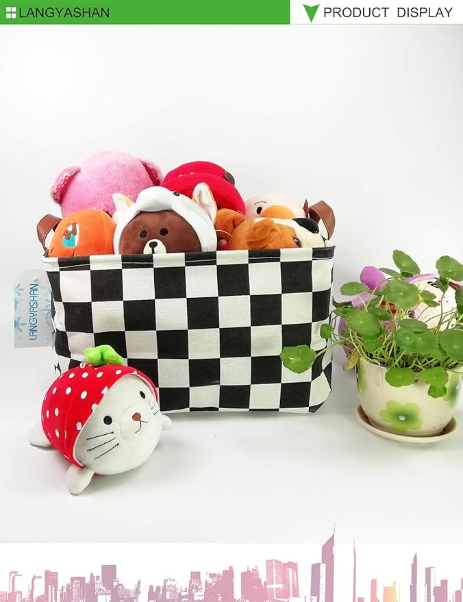 LANGYASHAN Rectangular Storage Bin Collapse Canvas Fabric Cartoon Storage Basket with Handles for Organizing Home Kitchen Boys and Girls Toys Office Closet Shelf Baskets (Rec-Racing flag)-Ruum Studio Home